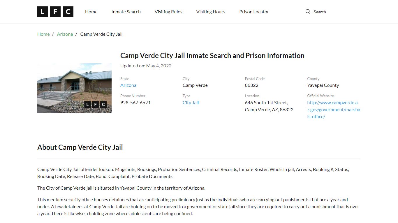 Camp Verde City Jail Inmate Search, Visitation, Phone no ...